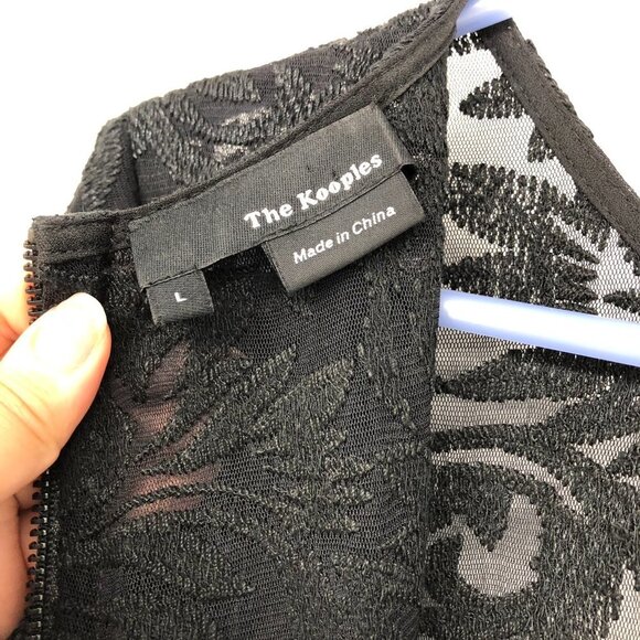 The Kooples Black illusion lace neck mini Dress 1/2 sleeves size LG - Picture 12 of 14